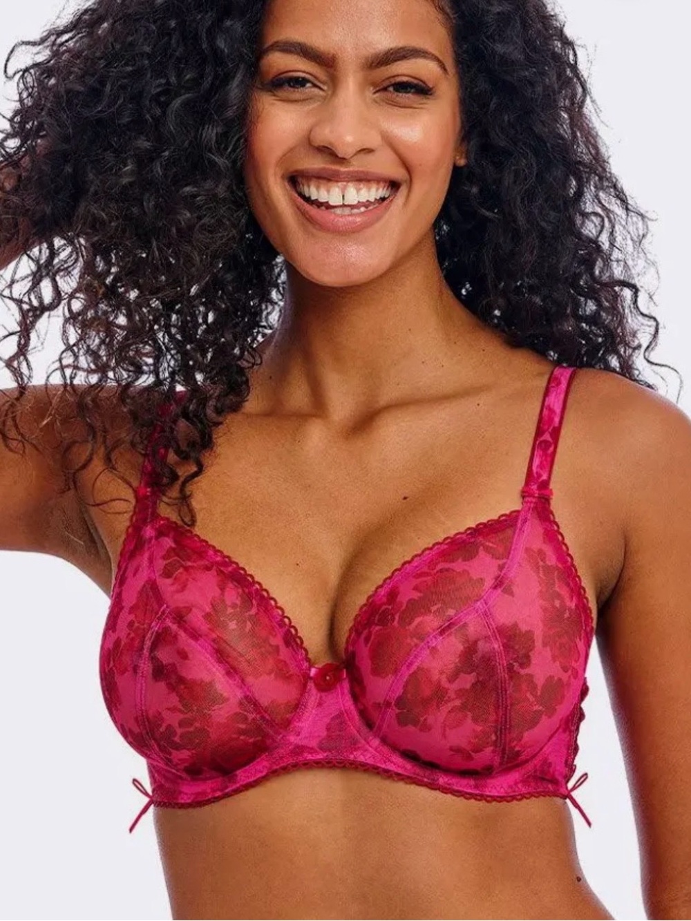 Freya Floral Lace Underwire Bra - Bright Pink